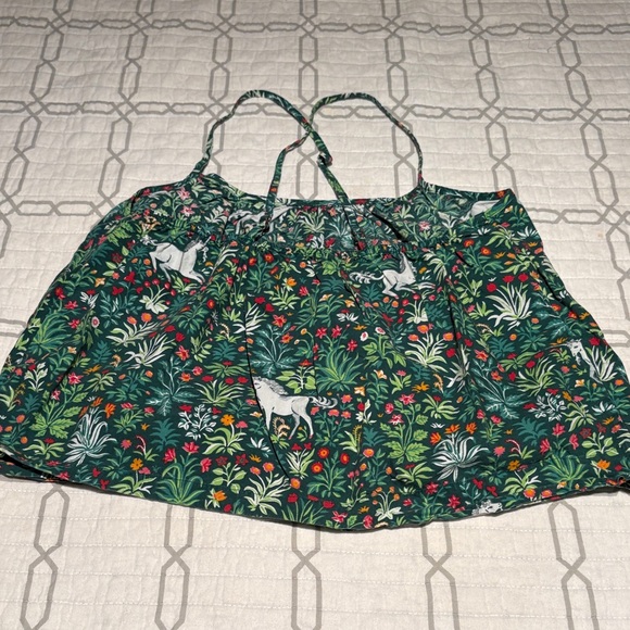 Floral Green Crop Top with Unicorn Print - Picture 2 of 4